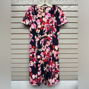 Calvin Klein Black and Pink Floral Midi Dress